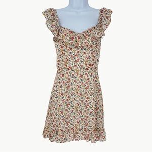 Reformation Paris Floral Ruffle Mini Dress Size 6 Cream Sweetheart A Line